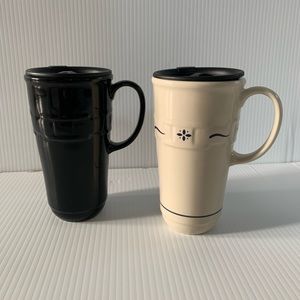 Longaberger porcelain travel coffee mugs. New condition 1 black 1 cream.